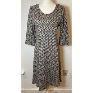 Habitat Dress Fit Flare 3/4 Sleeve Stretch Taupe Black Medium M